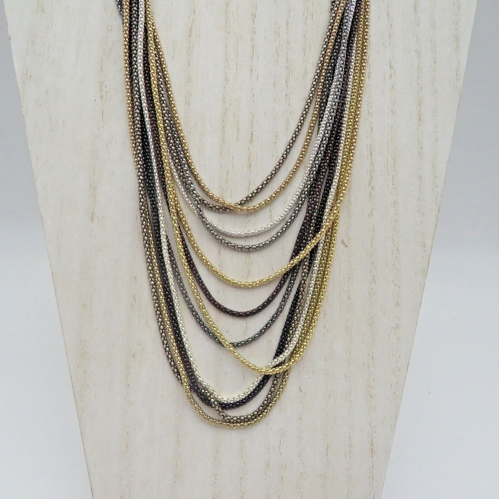 Nicole Miller Necklace Multi Strand Layered Gold Silver Black Snake Chain 18in